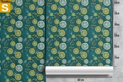 Wallpaper with stylized fruits and leaves modern pattern.