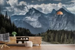 Carta da Parati strada con foresta e montagna paesaggio