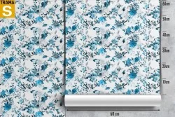 Blue and white modern nature flowers wallpaper.