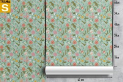 Vintage nature wallpaper with flowers and leaves.