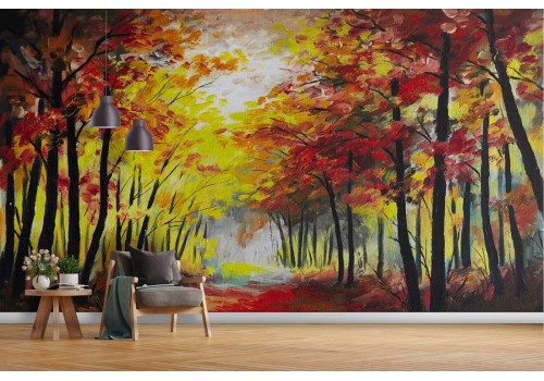 Wallpaper painted avenue in the forest autumn trees 2