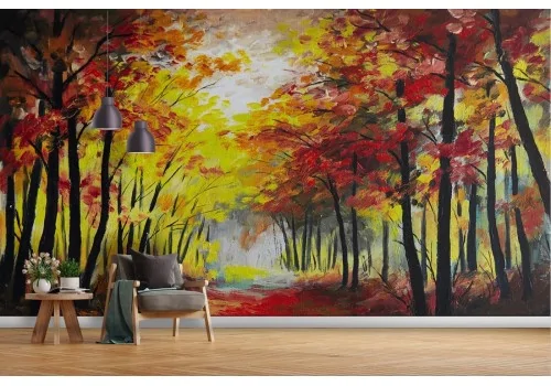 Wallpaper painted avenue in the forest autumn trees 2