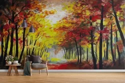 Wallpaper painted avenue in the forest autumn trees