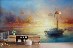 Carta da Parati Alba Tramonto Spiaggia e Mare Dipinti e Acquerelli