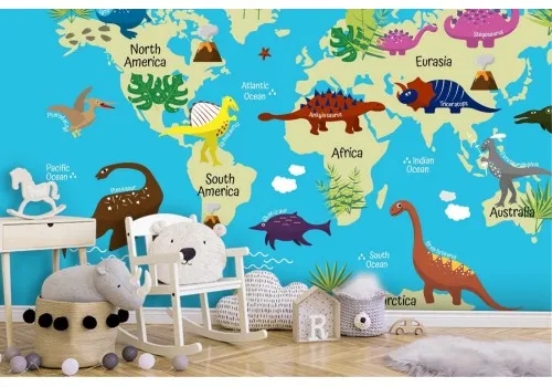 Stylized world map wallpaper with dinosaurs 2