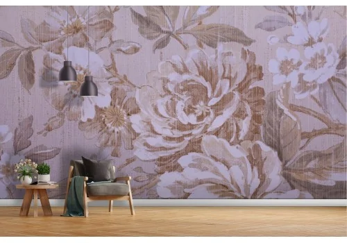 Carta da Parati fiori rose bianche natura effetto vintage 2