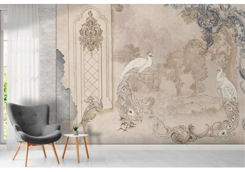 Carta da Parati superficie intonaco con animali e decori