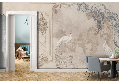 Carta da Parati superficie intonaco con animali e decori 2