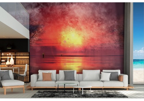 Wallpaper landscape lake with sunset