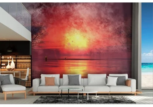 Wallpaper landscape lake with sunset