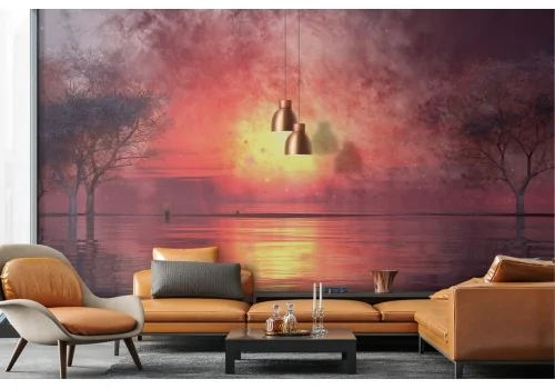 Wallpaper landscape lake with sunset 2