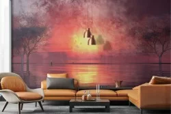 Wallpaper landscape lake with sunset