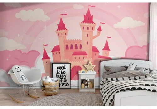 Carta da Parati bambini castello rosa paesaggio fantasy