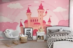 Carta da Parati bambini castello rosa paesaggio fantasy