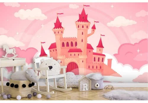 Carta da Parati bambini castello rosa paesaggio fantasy 2