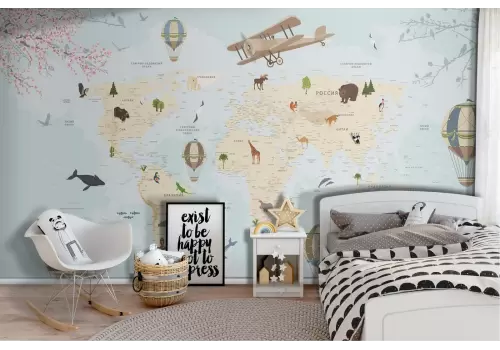 Illustrated world map wallpaper designs
