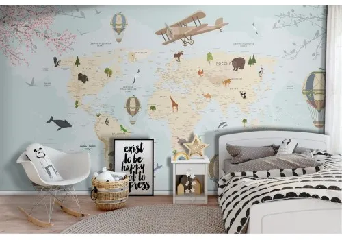 Illustrated world map wallpaper designs