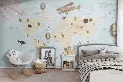 Illustrated world map wallpaper designs