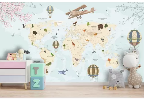 Carta da Parati mappamondo illustrato disegni 2