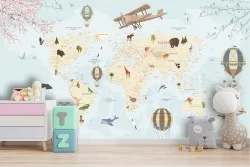 Illustrated world map wallpaper designs