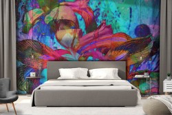 Modern Nature Wallpaper with Flowers and Leaves