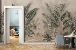 Carta da Parati foglie tropicali natura vintage