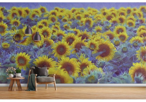 Wallpaper painted art sunflowers 2