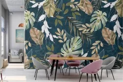 Carta da Parati foglie tropicali natura vintage