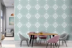 Blue damask vintage pattern wallpaper.