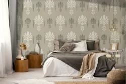 Damask wallpaper with vintage geometric decoration.