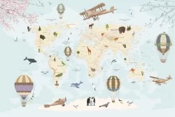 Carta da Parati Mappe Città Trasporti Bambini Razzi aerei mongolfiere Mappe