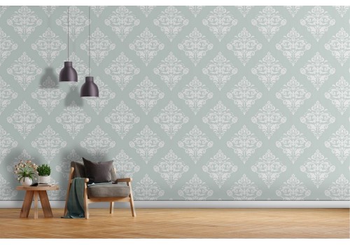 Vintage damask wallpaper blue pattern.