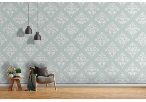 Vintage damask wallpaper blue pattern.
