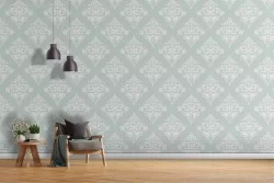 Vintage damask wallpaper blue pattern.
