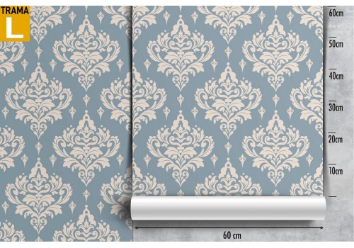 Vintage damask wallpaper in light blue. 2