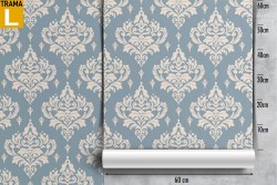 Vintage damask wallpaper in light blue.