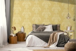 Vintage yellow damask wallpaper.