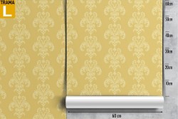 Vintage yellow damask wallpaper.