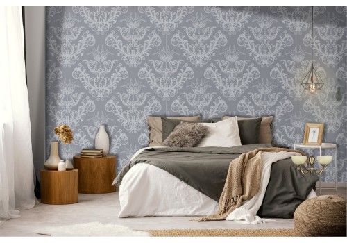 Vintage damask wallpaper gray pattern.