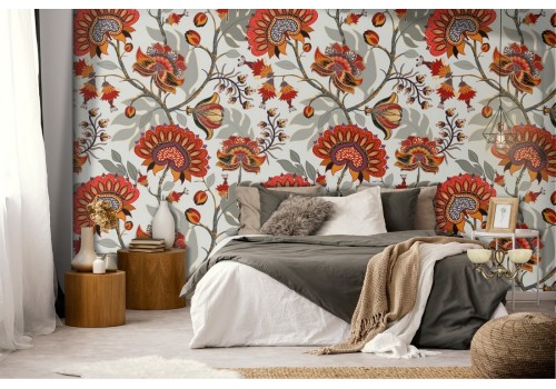 Vintage red flowers nature pattern wallpaper.