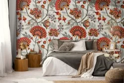Vintage red flowers nature pattern wallpaper.