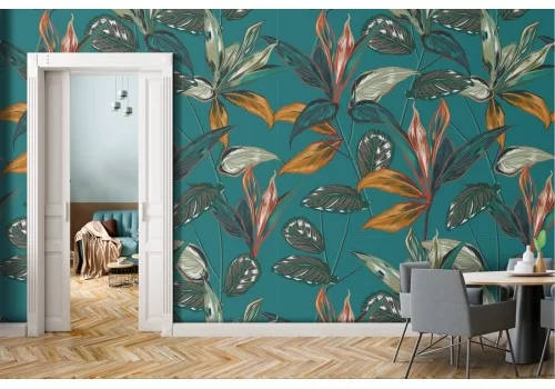 Carta da Parati foglie natura design vintage.