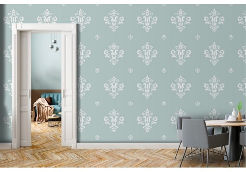 Vintage damask wallpaper blue pattern.