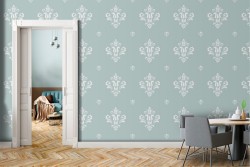 Vintage damask wallpaper blue pattern.