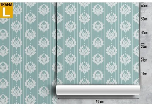 Vintage damask wallpaper in light blue. 2