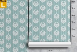 Vintage damask wallpaper in light blue.