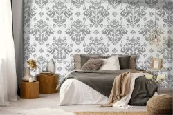 Vintage damask wallpaper gray pattern.