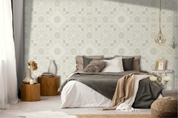 Vintage damask wallpaper gray pattern.
