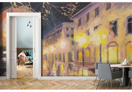 Wallpaper painted city avenue at night