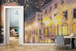 Carta da Parati dipinto città viale di notte